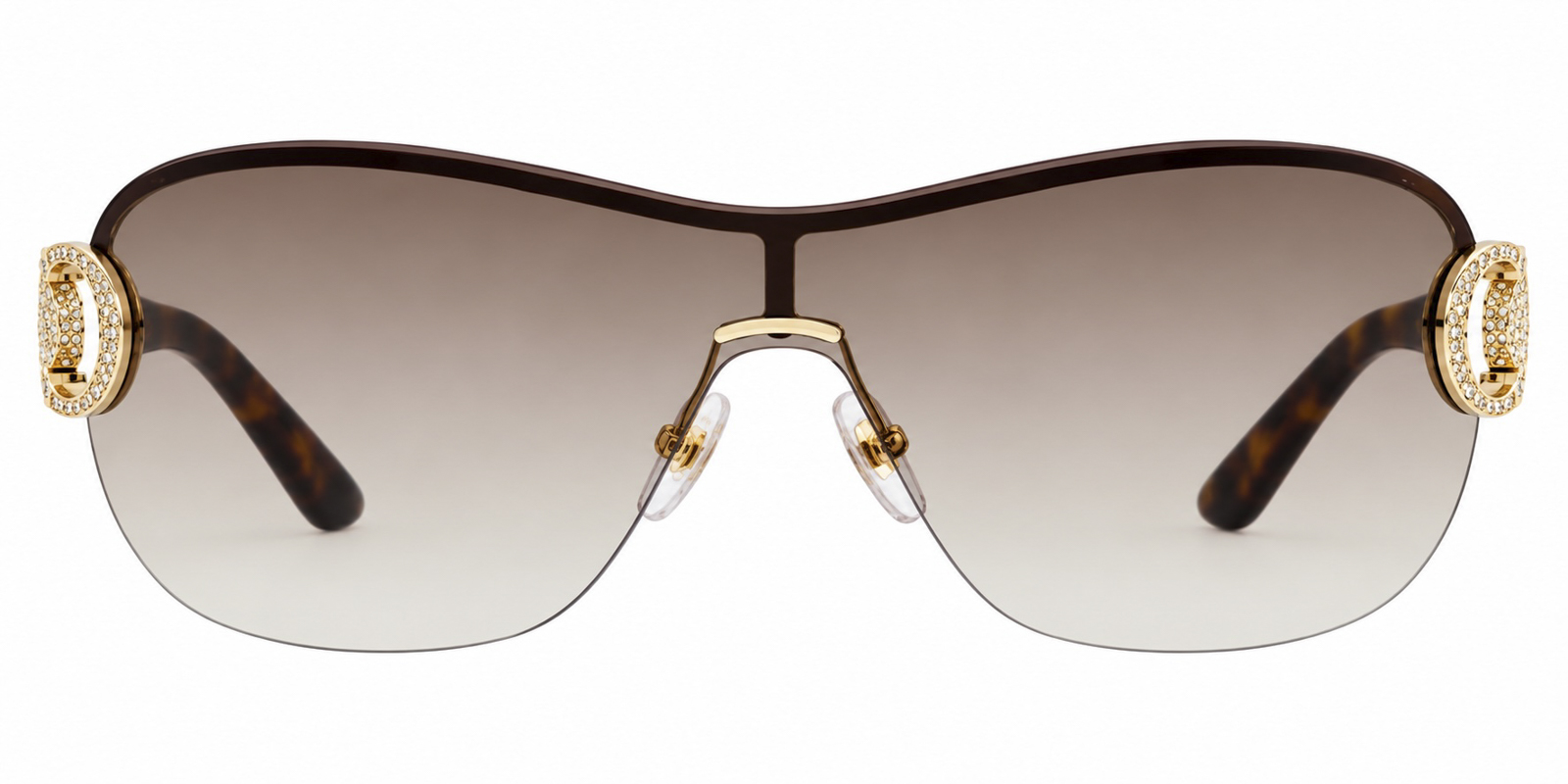 GUCCI Vintage Y2K GG 2875/N/S Shield Sunglasses Crystal Logo Brown w/ Case - Image 2