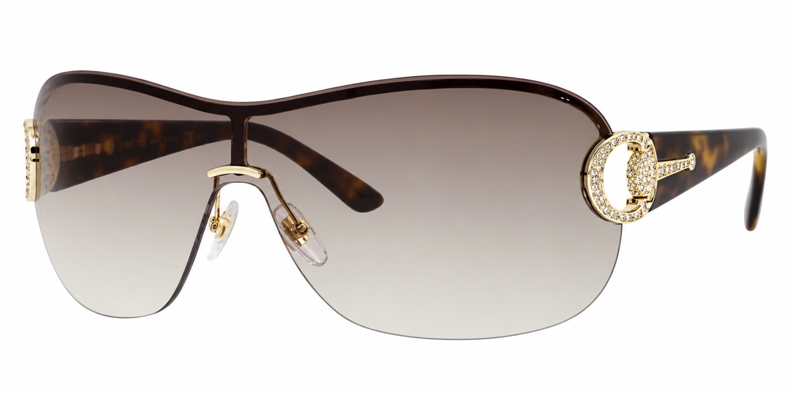 GUCCI Vintage Y2K GG 2875/N/S Shield Sunglasses Crystal Logo Brown w/ Case