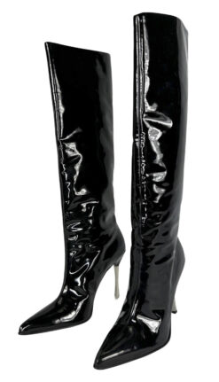 Gucci Tom Ford F/W 1997 Runway Black Patent Leather Stiletto Boots 9.5B