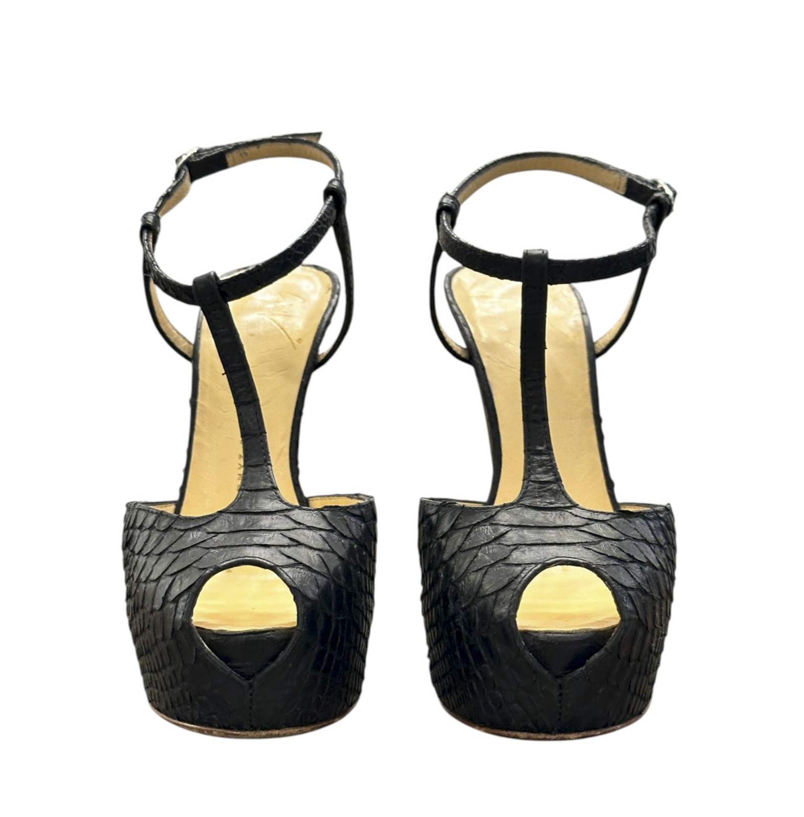 Giuseppe Zanotti Black Genuine Python T Strap Platform Peep Toe Heels Size 35 - Image 3