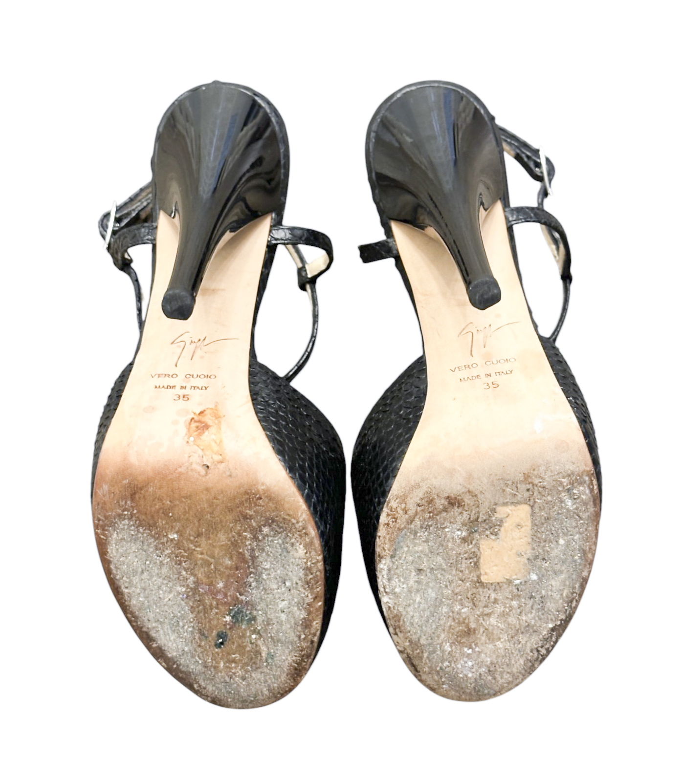 Giuseppe Zanotti Black Genuine Python T Strap Platform Peep Toe Heels Size 35 - Image 7