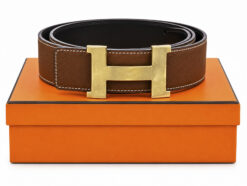 Hermès Constance H Belt 38mm Gold Epsom Dark Brown Swift Reversible Leather 100/40