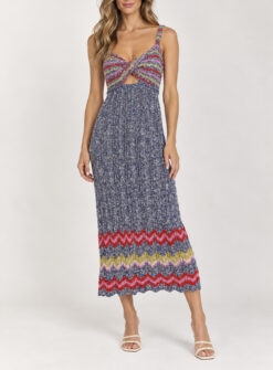 Hayley Menzies Zig Zag Boucle Knit Cutout Midi Maxi Dress Womens XS
