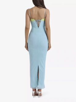 Alternative view of House of CB Aiza Ocean Blue Contrast Lace Corset Maxi Dress XS