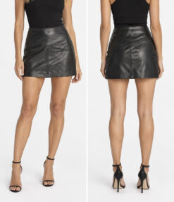 Intermix Black Genuine Lambskin Leather Mini Skirt Size 4