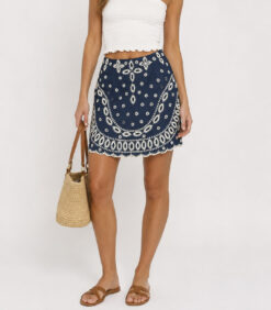 Karina Grimaldi NWT Illiana Denim Embroidered Linen Mini Skirt XS $262