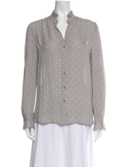 Alternative view of L'AGENCE Gray Polka Dot 100% Silk Ruffle Blouse Button Down Top XS
