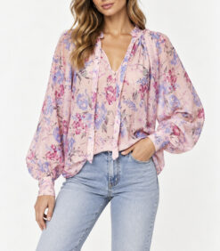 LoveShackFancy Willow Top XS Whispering Lilac Floral Cotton Silk Blouse $295