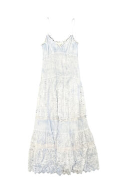 Alternative view of LoveShackFancy Story Blue White Silk Striped Tiered Lace Maxi Dress Size 2