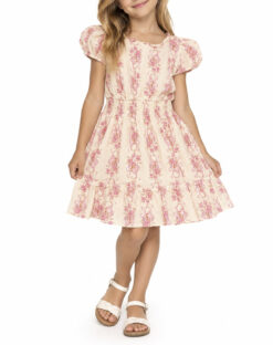 LoveShackFancy Girls Pink Floral Puff Sleeve Smocked Ruffle Dress Size 8/9