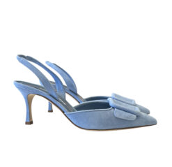 Alternative view of Manolo Blahnik Maysli 70 Blue Suede Buckle Slingback Pumps 37.5 NIB