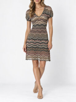 M Missoni Metallic Lurex Knit Zig Zag V Neck Mini Dress IT 38 US 2