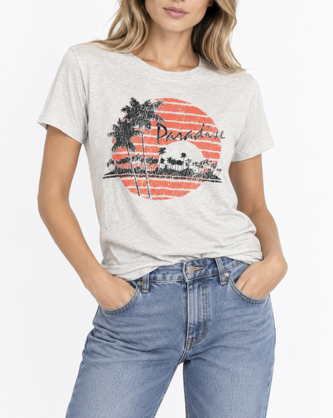MOTHER The Sinful Paradise Graphic T Shirt White Sunset Palm Trees XS NWT