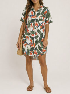 Onia Cotton Bird of Paradise Tropical Print Shirt Dress Cover Up Size Small
