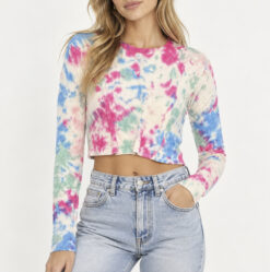 Parker Blue 100% Cashmere Tie Dye Cropped Pullover Sweater Pink Blue Size Small