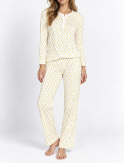 Roller Rabbit Sunshine Hearts Henley 2 Piece Pajama Set P/XS Pima Cotton