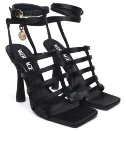 Versace NIB Lycia 110 Black Medusa Charm Caged Heel Sandals 38.5 EU