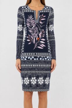 Diane von Furstenberg Reina Blue Floral Silk Jersey Shift Dress Size 10