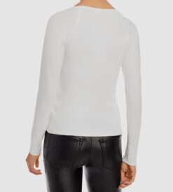 Alternative view of A.L.C. Halley White Stretch Ruched V-Neck Long Sleeve Top Blouse Size XS