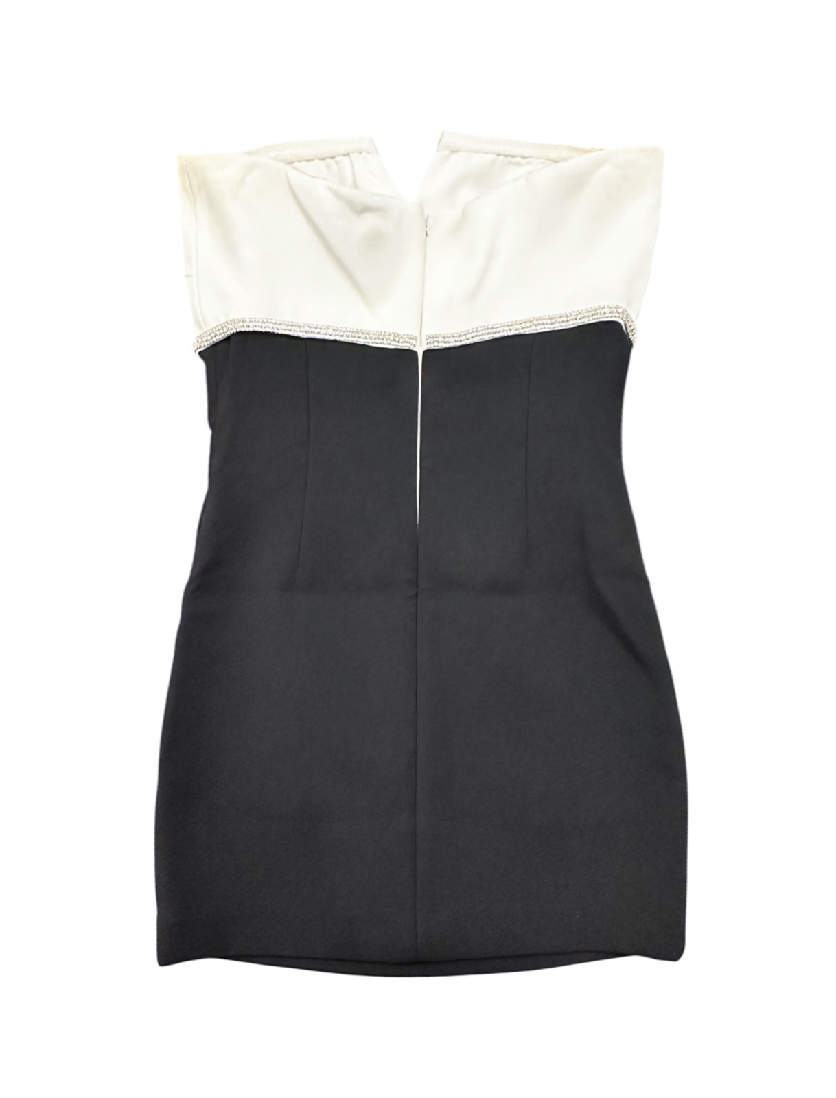 Self Portrait Crepe Bow Mini Dress 2 Black White Strapless Crystal Embellished - Image 4