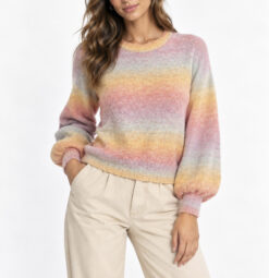 Sundry Sunset Rainbow Ombre Puff Sleeve Crewneck Sweater Pastel Size 0 XS