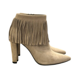 Alternative view of Stuart Weitzman Taupe Suede Fringe Ankle Boots Booties Pointed Toe Size 5.5