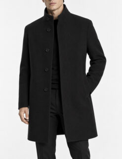 Theory Belvin Men's Black Wool Cashmere Blend Stand Collar Coat Size Large