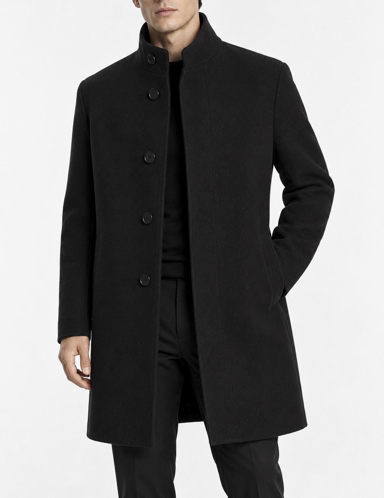 Theory Belvin Men's Black Wool Cashmere Blend Stand Collar Coat Size Large