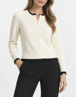 Theory Tipped Cardigan Ivory Black Cotton Merino Wool Knit Sweater Small NWOT