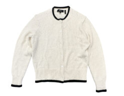 Alternative view of Theory Tipped Cardigan Ivory Black Cotton Merino Wool Knit Sweater Small NWOT