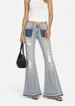 True Religion Karlie Y2K Low Rise Bell Flare Jeans Distressed Welt Pocket 27 NWT