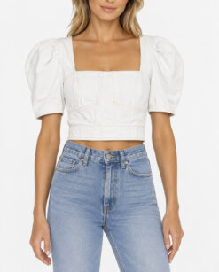 Ulla Johnson Renee White Denim Puff Sleeve Square Neck Blouse Top Size 2 NWT