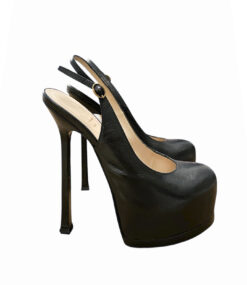 Alternative view of YSL Saint Laurent Tribtoo Black Leather Platform Slingback Pumps Heels Size 35