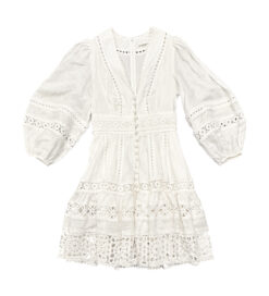 Alternative view of Zimmermann Devi Ivory White Linen Crochet Lace Plunge Mini Dress Size 0P