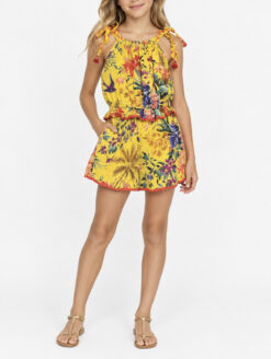Zimmermann Kids Tropicana Yellow Floral Tie Shoulder Playsuit Romper Girls 8