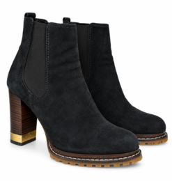 Tory Burch Virginia Boots Size 7 Black Suede Logo Block Heel Ankle Booties