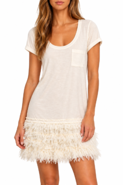 DVF Diane Von Furstenberg Yoko Dress Size Small Ivory Silk Fringe Trim Mini NWT