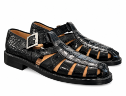 Max Leather USA Mens Sandals Size 9 Black Genuine Alligator Fisherman Shoes
