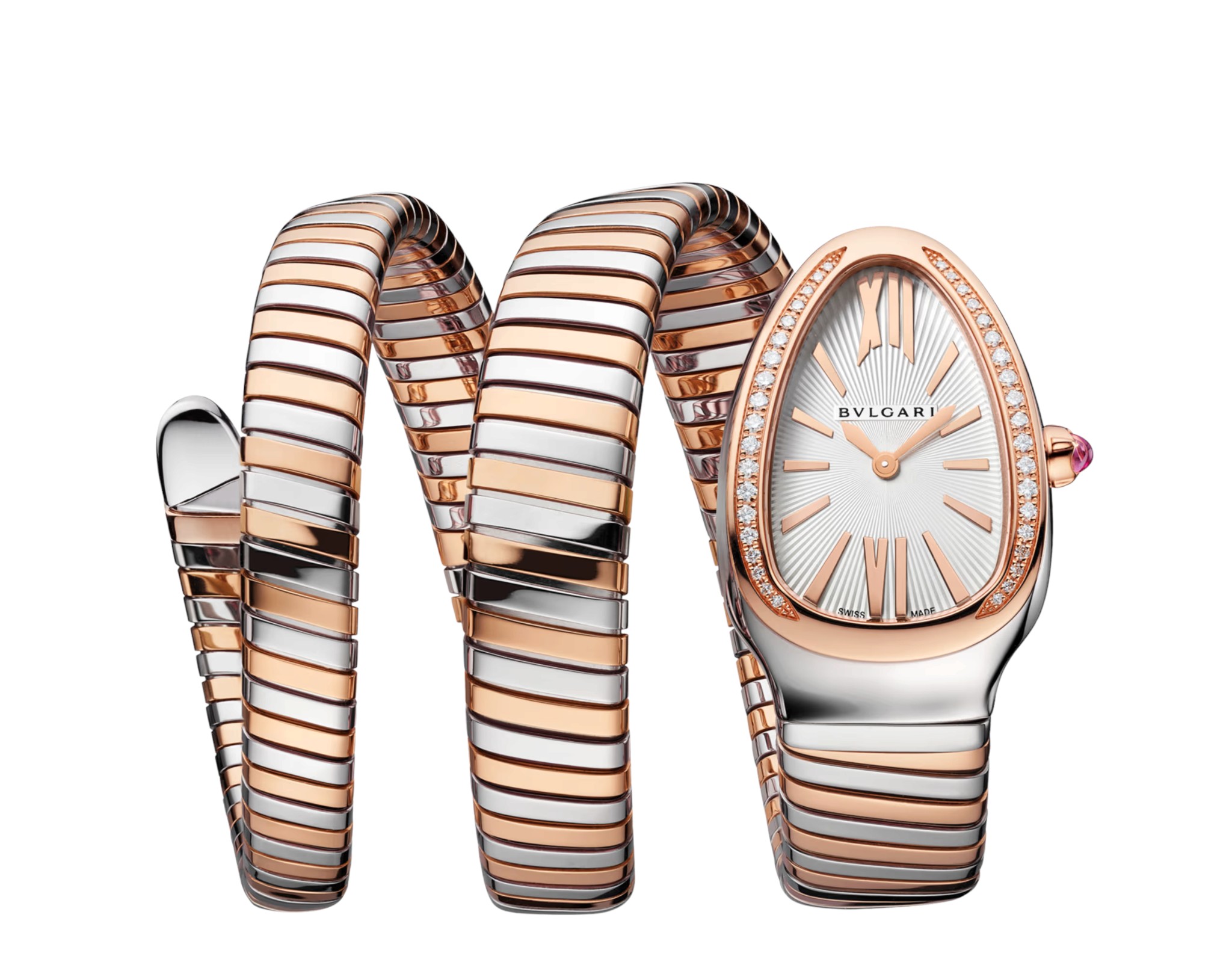 BVLGARI Women's Serpenti Tubogas Watch SP35SPG 18K Rose Gold Steel Diamond Box
