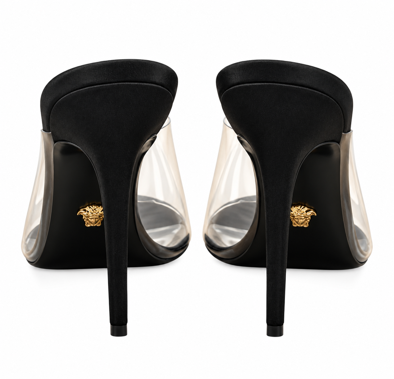 Versace Medusa Clear PVC Black Stiletto Mule Sandals Heels 39.5 Box - Image 4