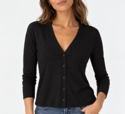 L'AGENCE Britney Cardigan Womens XS Black V Neck 3/4 Sleeve Button Front Sweater