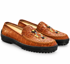Warren Edwards Mens Loafers 43/10 Cognac Brown Genuine Crocodile Beaded
