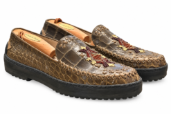 Warren Edwards Mens Loafers 43/10 Brown Genuine Alligator Leather Beaded
