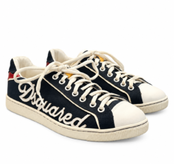 Dsquared2 Mens Vintage Sneakers Navy Canvas Logo Shoes EU 43 Made in Italy