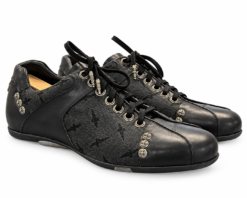 Cesare Paciotti Sneakers Mens UK 7 US 8 Black Leather Canvas Studded Made Italy