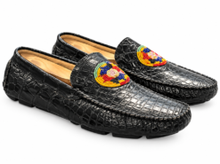 Warren Edwards Mens Loafers 9 Genuine Crocodile Leather Black Beaded Drivers