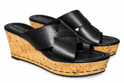 Donald J Pliner Fuji2 Sandals Womens 7 Black Leather Cork Platform Wedge Slides