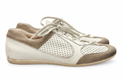 Alternative view of Miu Miu Mens White Taupe Perforated Leather Suede Sneakers UK 8 US 9 Vintage