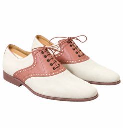Hermes Mens Oxford 42 Ivory Rose Pink Nubuck Leather Brogue Saddle Oxford Dress Shoes