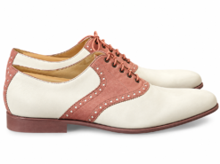 Alternative view of Hermes Mens Oxford 42 Ivory Rose Pink Nubuck Leather Brogue Saddle Oxford Dress Shoes